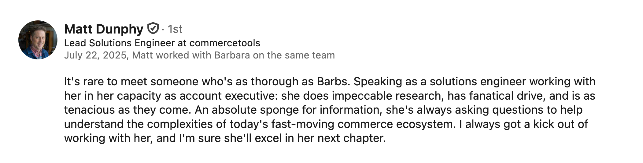 Matt Dunphy LinkedIn recommendation